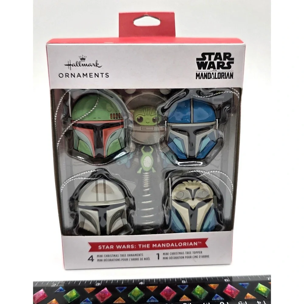 Hallmark Star Wars The Mandalorian 4 Mini Ornaments‎ & Tree Topper Christmas New